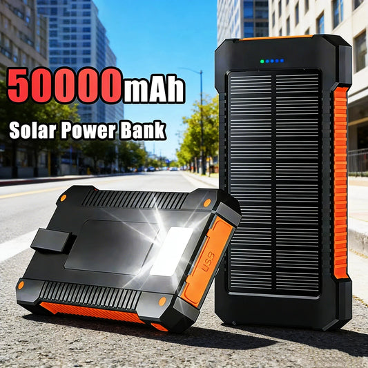 Solar Power Bank 50000mAh Fast Charging Portable External Battery USB-C Universal for iPhone Xiaomi Huawei Samsung CE Certified
